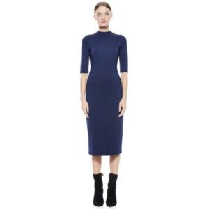 Alice + Olivia Delora Knit Mock Neckline Navy Blue Bodycon Midi Dress 6 Small